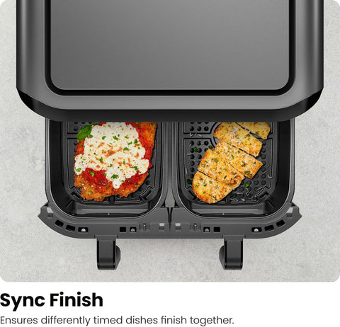 5.6L Dual Air Fryer Oven – Double Drawer, Sync Finish, Hi-Fry, Auto Shutoff, Easy View Windows & Dishwasher Safe Baskets