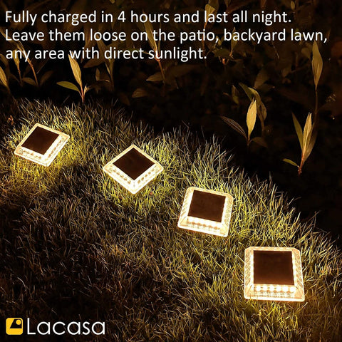 Lacasa 4 Pack 30LM IP68 Waterproof Solar Garden Light for Staircase Paths Paths Patio Bridge Dock, Warm White 2700K