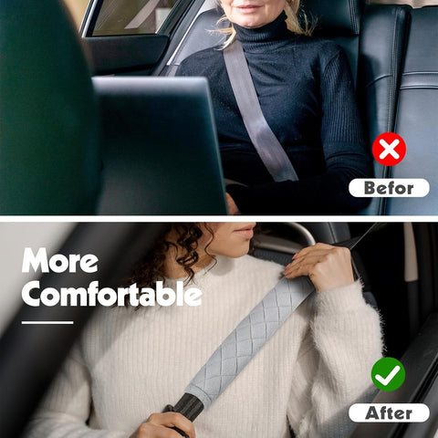 Lanjue 4PCS Grey Seat Belt Strap Covers – Soft Plush Shoulder Pads