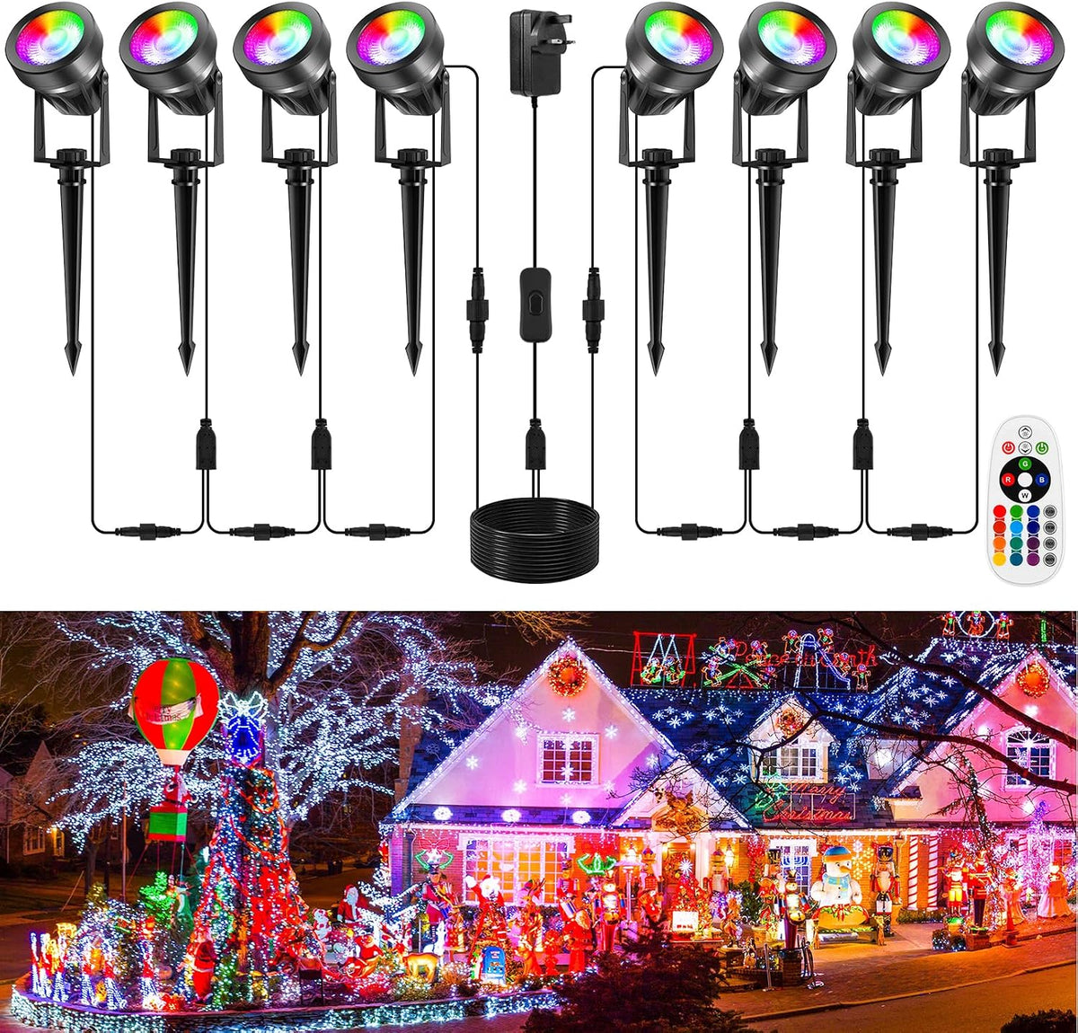 NATPOW RGB Garden Lights, Plug-in Spot Lights with Remote Control 8-in-1