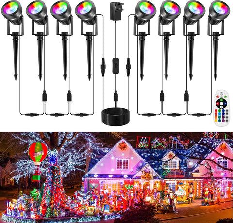 NATPOW RGB Garden Lights, Plug-in Spot Lights with Remote Control 8-in-1