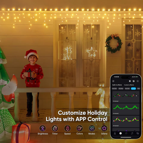 Ollny Smart RGB Icicle Christmas Lights 10m, 286 LED App & Music Sync Outdoor Fairy Lights with Remote, Plug & IP44 Waterproof Design - Turn Your Roofline Into a Colourful Christmas Display