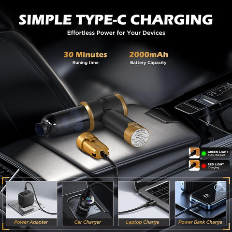4-in-1 Handheld Car Vacuum Cleaner | 15000Pa Strong Suction Cordless Mini Hoover with 2000mAh Rechargeable Battery | Portable Powerful Cleaner for Car, Home & Office (Gold)