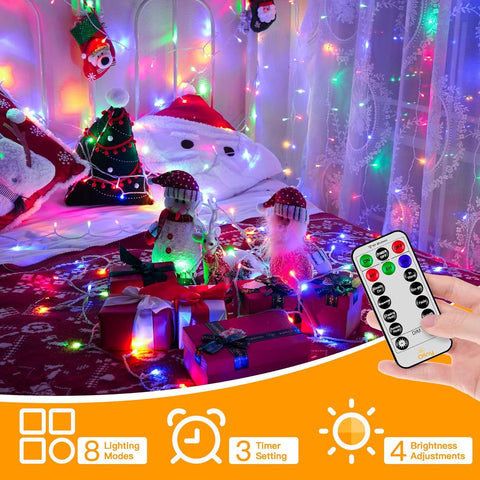 Decorative string lights with remote control in a festive setting