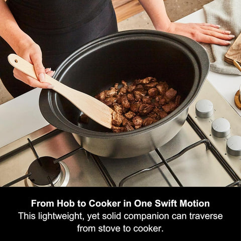Sear & Stew 6.5L Aluminium Slow Cooker – Brushed Stainless Steel, Hob-Proof Pot, Dishwasher Safe, 163W
