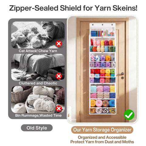 Hanging Yarn Storage Organizer with 5 Zipper Closure Compartments