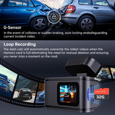 Dash Cam Front & Rear 2.5K+1080P Black, Dual Car Camera with WiFi