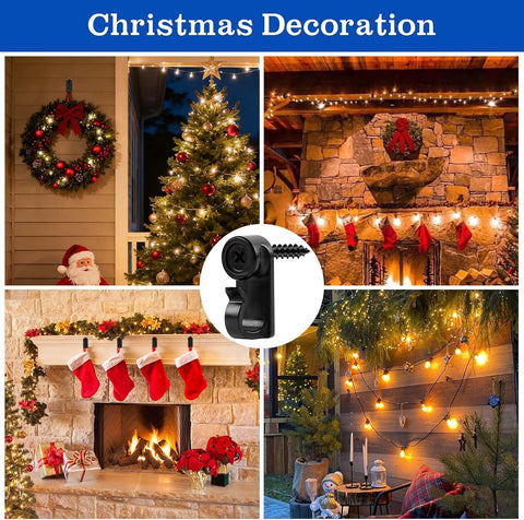 KEYBOO 60 Pcs Black Screw-In Hooks for Outdoor String Lights – Plastic Cable Fasteners for Garden, Patio, Fence, LED Fairy Lights & Christmas Decorations