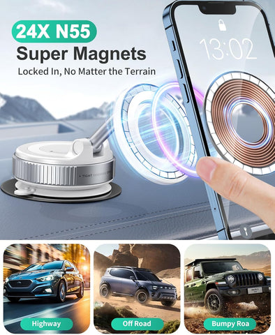 Vacuum Magnetic Car Phone Holder for MagSafe White, 360° Adjustable Mount