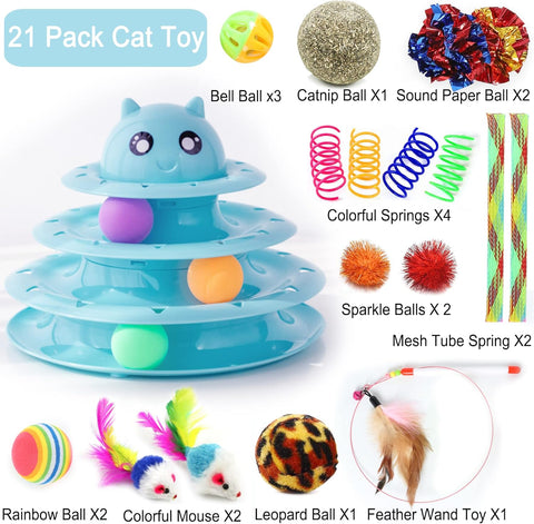 21 Pack Cat Toys for Indoor Cats Interactive Kitten Toy Set