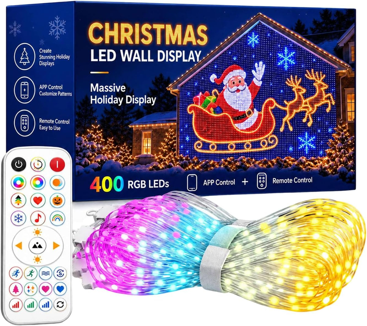 Animated Christmas LED Curtain Lights – Smart RGB Net Lights with Remote, 6 Lighting Modes & Timer for Festive Outdoor Displays – Turn Your Home into a Christmas Light Show
