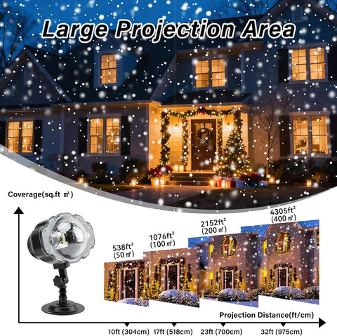 Christmas Projector Light – Snowfall LED Snowflake Projector with Remote Control, IP65 Waterproof Outdoor & Indoor Christmas Decoration