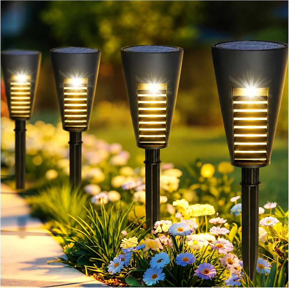 Solar Pathway Lights Outdoor, Slim Mini & Side Glow (4 Pack)