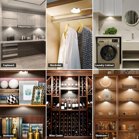 Under Cabinet Lighting Kit 6 Pack Dimmable Puck Lights with Remote