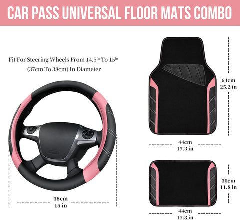 Car Microfiber Steering Wheel Cover and Waterproof Floor Mats Combo
