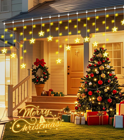 LITOHOM Christmas Window Star Lights – 76 LED Warm White Curtain Lights with 8 Modes & 6-Hour Timer - Turn Your Windows into a Twinkling Christmas Welcome