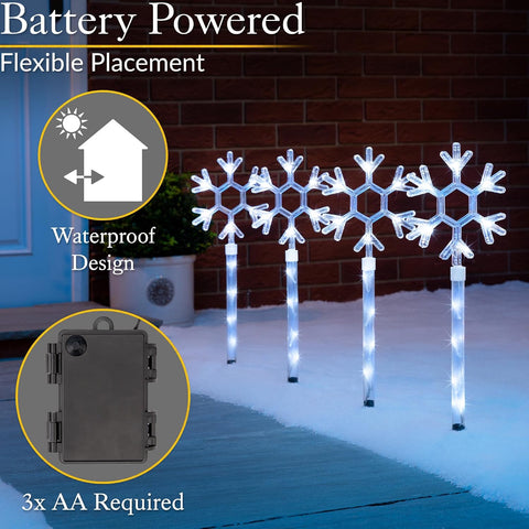 Christow Snowflake Path Lights, 4 x 44cm, Battery Powered, Outdoor Display