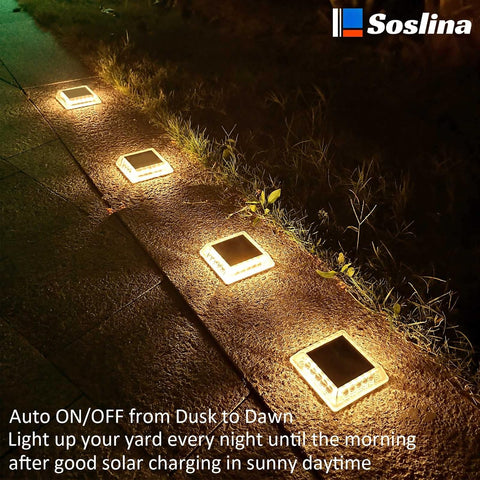 Solar Decking Lights, Solar Ground Lights Outdoor Garden, Solar Powered Step Lights Waterproof, Solar Lights for Garden Sidewalk Runway Fence Patio Pathway Driveway Dock, Warm White, 4 Pack