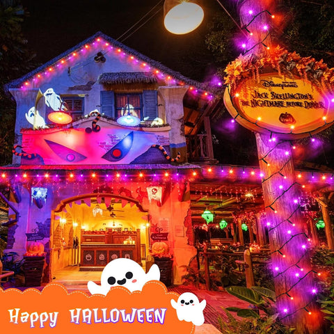 Gcstnn Halloween Fairy Lights 5m 50 LED Orange & Purple Battery Operated String Lights – IP65 Waterproof with 6-Hour Timer for Indoor & Outdoor Halloween Decorations