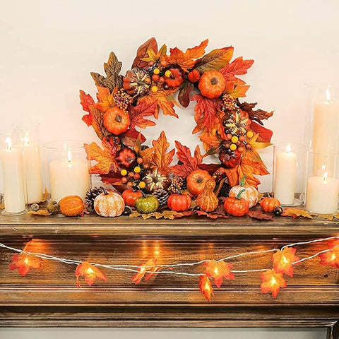 120Pcs Artificial Pumpkins Autumn Decorations Set,Autumn Home Decor Artificial Fall Maple Leaves,Pine Cones,Gourds,Pumpkin,Small Acorns for Thanksgiving Halloween Fall Home Harvest Table Decorations