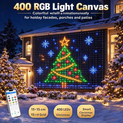 Christmas LED House Net Lights 1x1m – 400 RGB Outdoor Curtain Lights with Remote, Timer & Dynamic Effects – Turn Your Home into a Colourful Christmas Wonderland