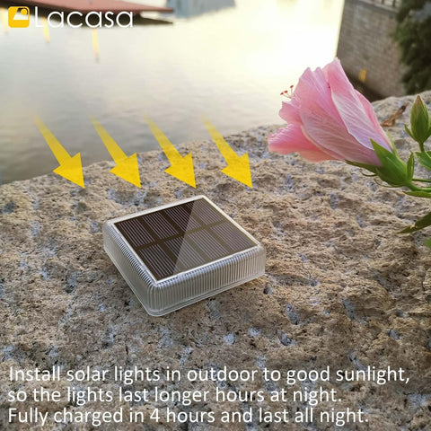 Lacasa Solar Deck Lights Outdoor Garden, 4 Pack Blue LED Dock Step Lights IP68 Waterproof Auto ON/Off for Stairs Driveway Pathway Lighting