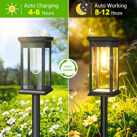 KOOPER Solar Lights Outdoor Garden, 4 Pack Upgraded Garden Lights Solar Powered Waterproof, Auto On/Off Outdoor Light for Yard Pathway Patio Decorative Lawn