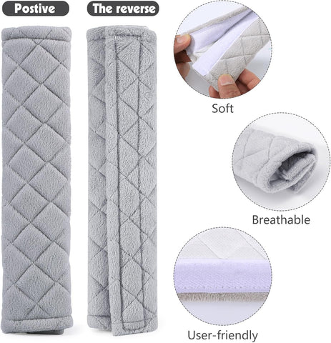 Lanjue 4PCS Grey Seat Belt Strap Covers – Soft Plush Shoulder Pads