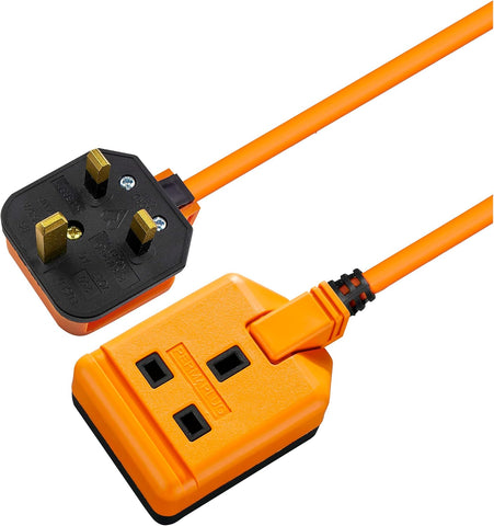 Masterplug One Socket Single Extension Lead, 10 Metre Cable, Unswitched, Heavy Duty, Rewireable, 1-Way Plug Extension Cable, Work Power, Permaplug, Orange, 13A, 1G, 10m, EXS13110O