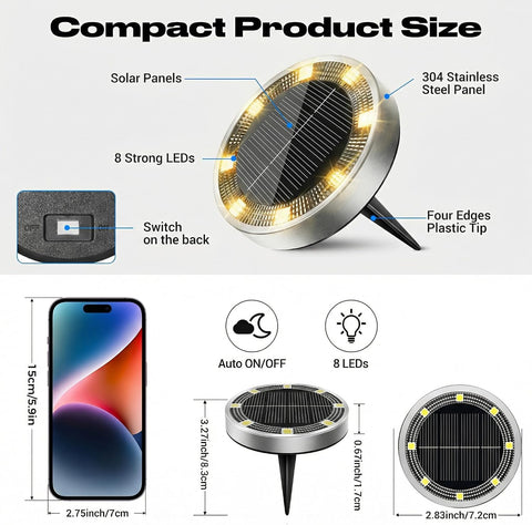 Peasur Solar Ground Lights Outdoor, 18 Pack Flat Solar Powered Disc Lights, IP68 Waterproof, Anti-Rust, Landscape Lighting for Pathway Garden Yard Lawn Walkway Landscape Driveway, Warm White