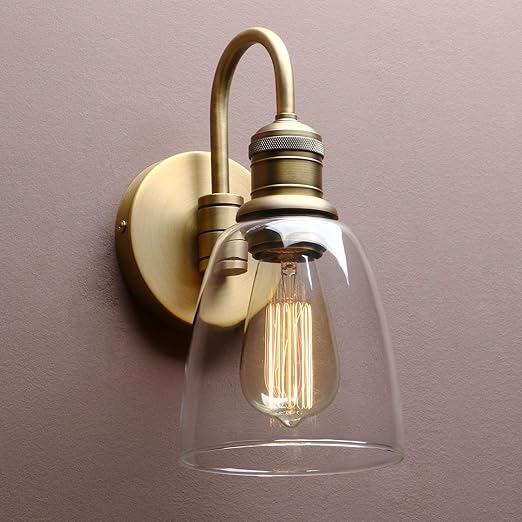 Modern Vintage Industrial Bell Sconce Wall Light Fitting with 5.6” Clear Glass Lampshade