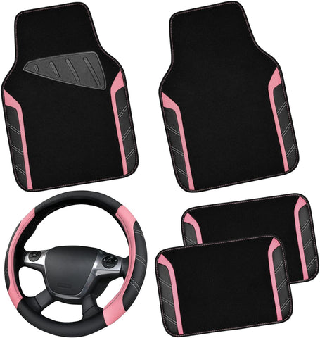 Car Microfiber Steering Wheel Cover and Waterproof Floor Mats Combo
