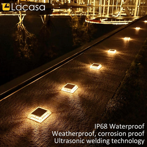Lacasa 4 Pack 30LM IP68 Waterproof Solar Garden Light for Staircase Paths Paths Patio Bridge Dock, Warm White 2700K