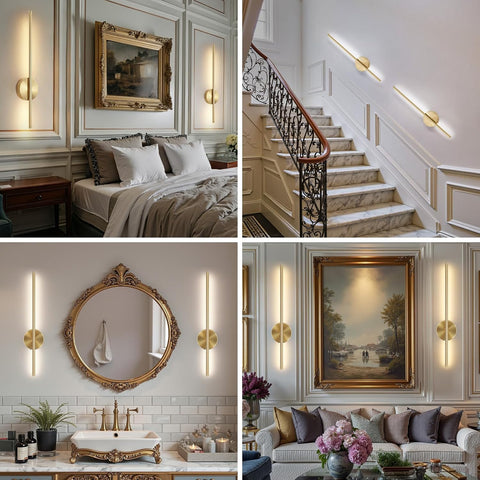 Rechargeable Wireless Gold Wall Sconce Lights 60cm 2 Pack