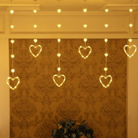 Heart Curtain Lights 9.8ft, USB Plug-In LED Heart String Lights with Remote & Timer, Warm White Valentine’s Day Window Lights for Bedroom & Room Decor
