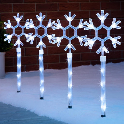 Christow Snowflake Path Lights, 4 x 44cm, Battery Powered, Outdoor Display