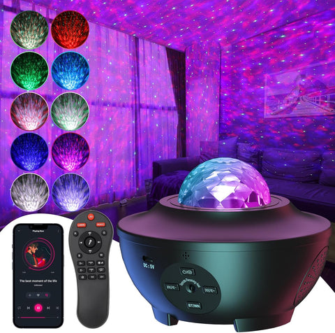 Galaxy Projector with ocean wave and star sky projections in a kids' bedroom

