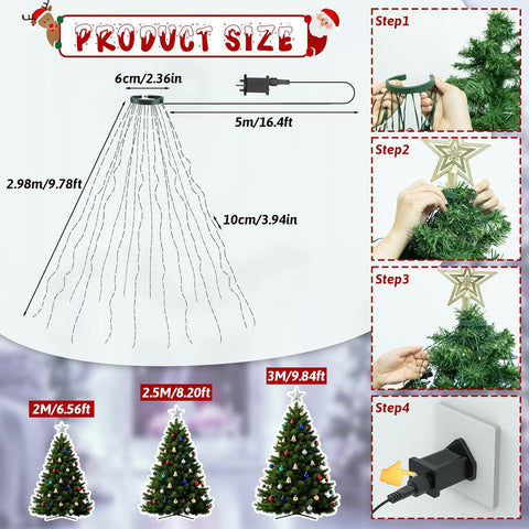 480 LED Detachable Christmas String Lights – Cold White, 3m × 16 Lines