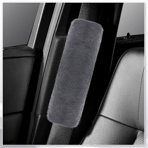 4PCS Grey Faux Fur Car Seat Belt Pads Cover – Soft Shoulder Strap Protectors for Kids and Adults, Universal Fit Comfort Set