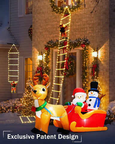 9.9Ft Multicolor LED Christmas Ladder Lights with Santa Claus – 338 LEDs, 8 Modes, Timer & Memory