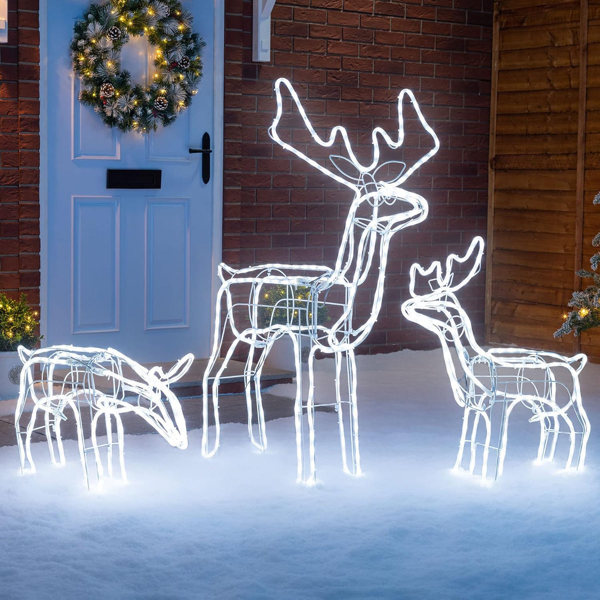 Christow LED Reindeer Family Outdoor Christmas Decoration – 3pc White Rope Light Set – UK