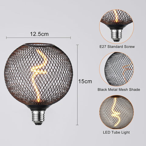 LED Dimmable E27 Edison Globe Bulb 5W 1800K Metal Cage