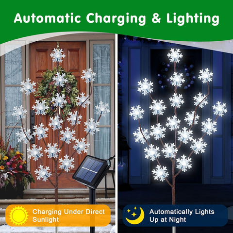 Solar Lights Outdoor Garden, 4 Pack 80 LED Snowflake Christmas Lights, 8 Mode Solar Powered Garden Light Waterproof, Snowflake Pathway Light Ornaments for Yard Patio Decorations