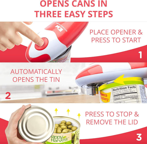 Kitchen Mama Auto Electric Can Opener – One-Touch Button, Hands-Free Operation, Smooth Edge, Food-Safe, Battery Powered – Red