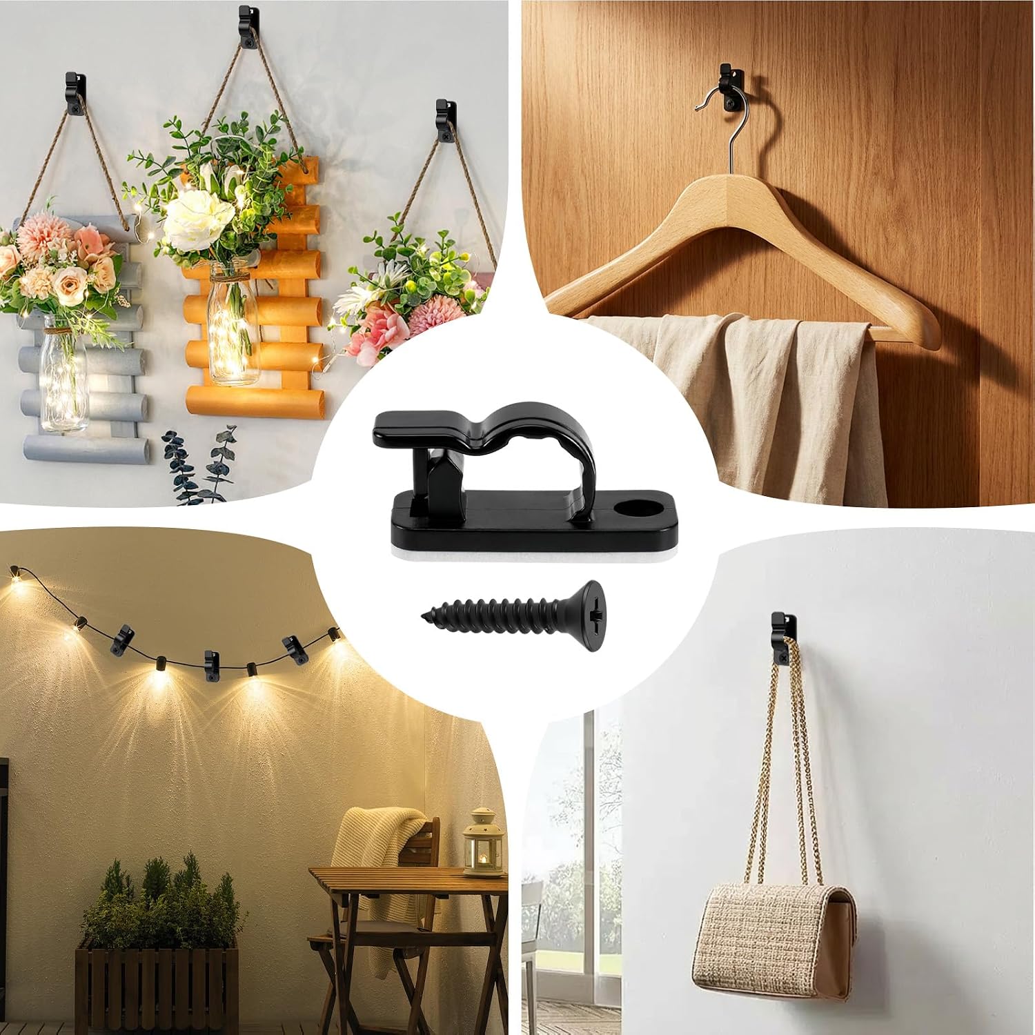 60 Pack Outdoor String Light Clips Screw-in Hooks – Garden Hooks for Fairy Lights, Garden Lighting & Decorative Cables – Keep Every Light Neat, Secure and Exactly Where You Want It