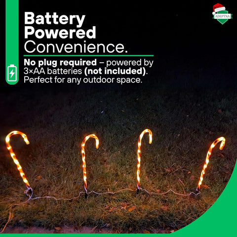 ADEPTNA 4 Piece 40 LED Christmas WARM WHITE CANDY CANE LED LIGHTS with Timer Function Battery Powered Xmas Outdoor Patio Pathway Drive Way Decoration