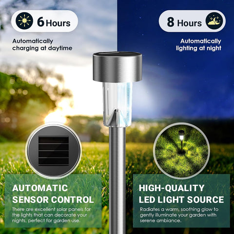 GIGALUMI Solar Lights Outdoor Garden Waterproof,12 Pack,Stainless Steel LED Solar Garden Lights for Patio, Lawn, Yard and Landscape Decor, Cold White