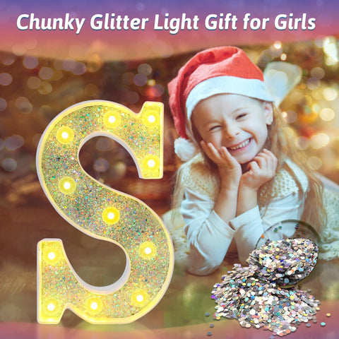 S Style Color Changing LED Letter Light, Glitter Marquee Lamp with 18 Colors, Remote Controlled, Battery Powered Decorative Letter Light for Party, Wedding, Birthday and Home Decor