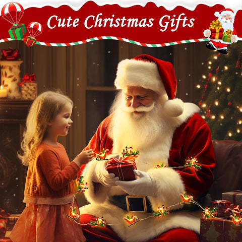 Christmas 10ft 30 LED Santa Sleigh String Lights | Battery Operated Fairy Lights for Indoor & Outdoor Xmas Tree, Window, Patio, Home & Gift Decorations