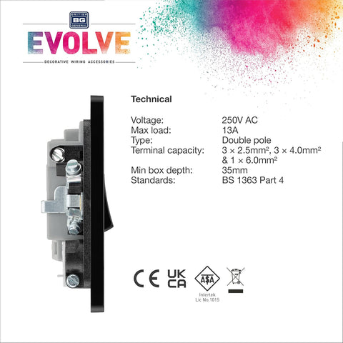 BG Electrical Switched Fused Connection Unit with LED Power Indicator and Flex Outlet, Fused Spur Switch, Double Pole, Screwless Front Plate, Round Edges, Evolve, Polished Copper, 13A, PCDCP52B